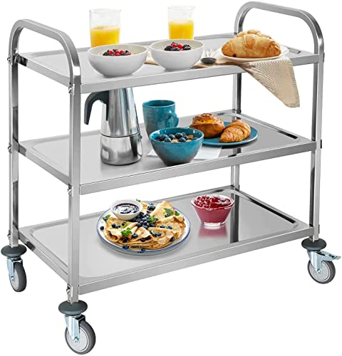 ybaymy Carrito de servicio de 3 estantes, 950x500x950 mm, acero inoxidable, carrito de almacenamiento para isla de cocina, catering, uso doméstico, capacidad de 150 kg