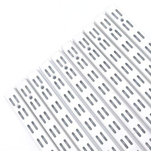 EAI Twin Slot Wall Mounted Upright Shelving - Pack of 10, White, 170mm | Strong, Heavy Duty Steel Shelf | For Shed, Garage, Indoor Storage | Easy To Install Rack