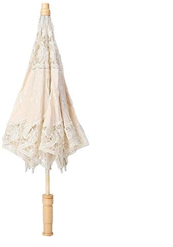VIFER Sombrilla de Encaje Bordado de Flores de Encaje hecho a mano Novia Paraguas de Encaje Boda Fotografía Paraguas Nupcial Parasol Décoration de Fiesta de Navidad (L-Beige)