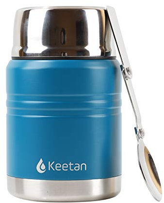 Keetan Vacuum Insulated Food Flasks BPA Free Stainless Steel Food Containers with Folding Spoon Lunch Box (Blue Neo, 500 ml)