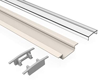 Tivendis Led Alu Profil 2 m EF2 weiß Komplett Set für Strip/Streifen bis 12 mm breit | Abdeckung transp, Endkappen | Einbau Fußleisten Flachprofil pulverbeschichtet
