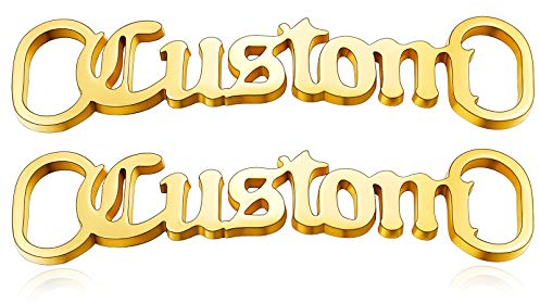 Custom4U Edelstahl 2 Stücke Metall-Schuhschnallen Schnürsenkel DIY-Zubehör Individuelle Schuhschmuck mit Personalisierte Text Gravur Schnürsenkel Schnalle mit Namen Dekoration ID Tag in Gold