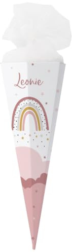 Striefchen® Schultüte Regenbogen mit Namen zur Einschulung Rosa - 80 cm - Personalisierte Zuckertüte als Geschenk zu Schulanfang & Schulstart - Einschulungstüte für Schüler