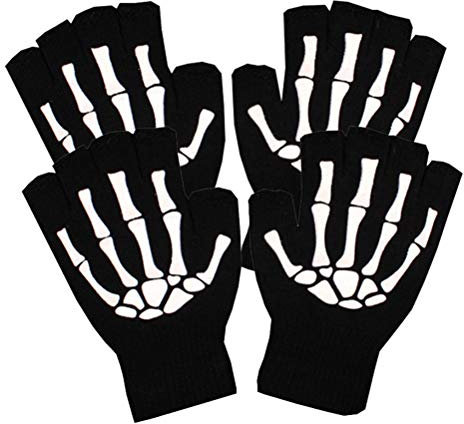 2 Paar Fingerlose Skeletthandschuhe Fingerlose Halloween-handschuhe Halloween-fäustlinge Skelett-halloween-kostüm Halbe Trainingshandschuhe Männer Und Frauen Weiß Zubehör Knochen