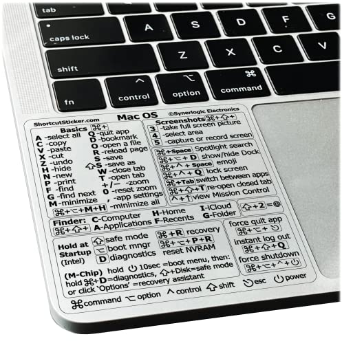 SYNERLOGIC Mac OS (Big Sur/Catalina/Mojave) scorciatoie da tastiera, dimensioni 8.3x3.3 cm, compatibile con MacBook Air Pro da 13 a 16 pollici con CPU M1 o Intel (confezione da 2)