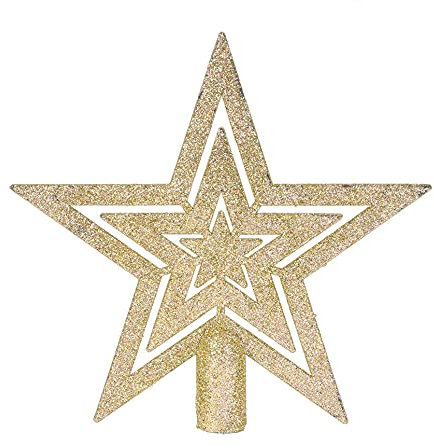 Weihnachtsbaum Spitze mit Gold Glitzer - 18 cm - geschlossenes Design modern - Christbaumspitze Weihnachts Stern Baumspitze Tannenbaum Kunststoff