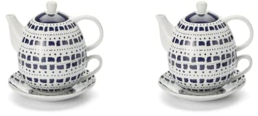 2 X NEU teemando® Tea-For-One Set Thalika Porzellan, 3-teilig Kanne: 0,35 l, Tasse: 0,15 l
