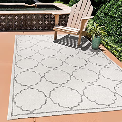 SANAT Outdoor Teppich Wetterfest - Teppich für den Innen- und Außenbereich - Balkon Teppich Wasserabweisend - Teppiche für Terrasse, Garten, Küche, Bad oder Wohnzimmer - Creme, 140 x 200cm