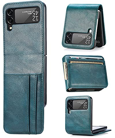 ZCDAYE für Samsung Galaxy Z Flip 4 Leder Hülle mit Kartenfächer, Blau | Hochwertige Leder Handyhülle Schutzhülle, Praktische Geldbörse Kartenhalter, Damen Herren Elegante Handytasche Klapphülle