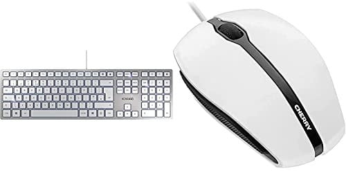CHERRY KC 6000 slim keyboard, silver, QWERTY layout & Gentix USB Wired Optical Mouse Scroll Wheel 1000dpi Pale Grey JM-0300-0