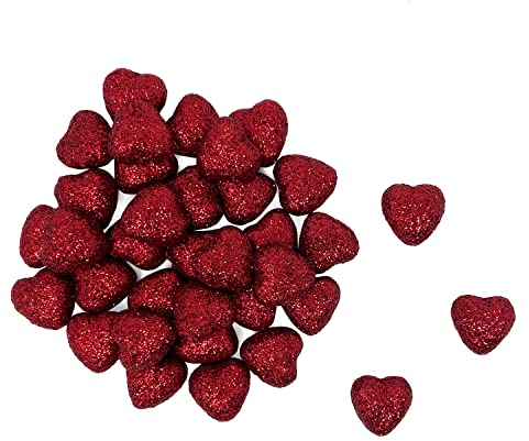 Oblique Unique® Styropor Herzen Glitzer Streudeko als Tischdeko für Weihnachten Weihnachtsdeko zum Basteln mit Kindern DIY (Rot)