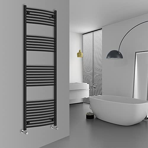 Warmehaus Curved Bathroom Heated Towel Rail Ladder Radiator Black 1800x600mm