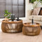 Ringo-Living Wohnzimmertisch Landhausstil Design Boni aus Mangoholz - Rustikaler Sofa Tisch rund, Brauner Couchtisch rund, Massivholz Couchtisch, Satztisch 2er Set, Beistelltisch Landhaus Naturholz