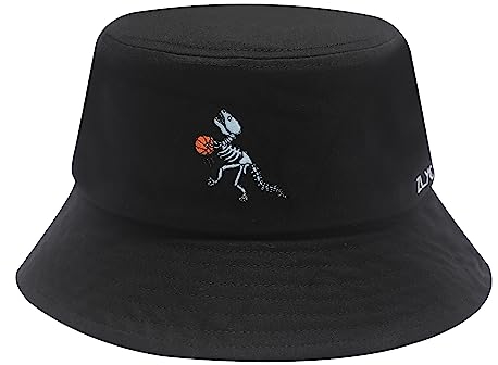 ZLYC Männer Frauen Sommer Fischerhüte Obst Hut, Dinosaurier Skelett schwarz, One Size