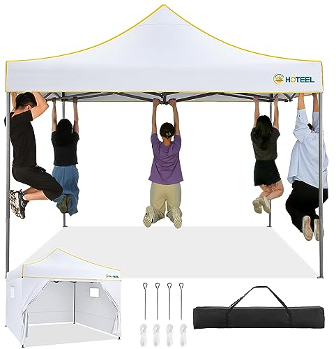 HOTEEL Faltpavillon Pavillon 3x3 Wasserdicht Stabil Winterfest Gartenpavillon, Pop Up Pavillon mit 4 Seitenwänden, Partyzelt 3x3 für Garten, Party, UV Schutz 50+ 3 Stufen Höhenverstellbar, Weiß