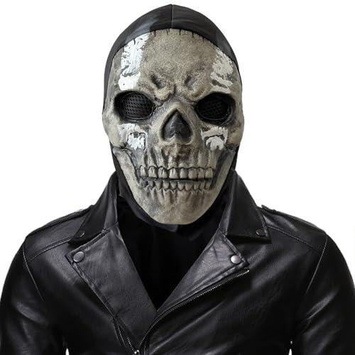 Call Duty Ghost Maske,Skelett Skull Maske COD Motorrad Sturmhaube Totenkopf S kimaske Halloween Cosplay Männer Herren Mütze (Long)