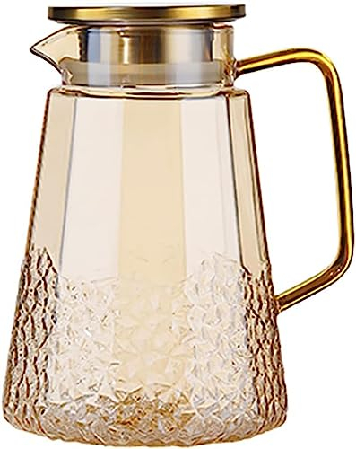 Jarra de vidrio de 1.8 L, jarra de vidrio con tapa, jarra de agua de vidrio de borosilicato, jarras grandes resistentes al calor para nevera, te helado