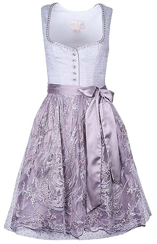 Krüger Dirndl Milla Damen hellgrau Mauve | 60cm Knielang edel | Mieder mit Knöpfen