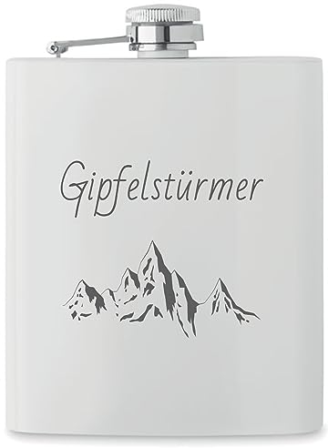 Flasque en acier inoxydable 200 ml blanc revêtu par pulvérisation avec gravure personnalisée en noir – Cadeau personnalisé pour anniversaire, Noël, fête des pères, témoin – 5 lignes (blanc)