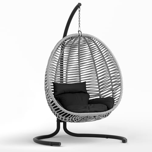 Mega Holz RLXME Tulum Outdoor Hängesessel mit Gestell - Bequemer Hängekorb Sessel - Rope Boho Swing Egg für Terrasse, Garten, Indoor