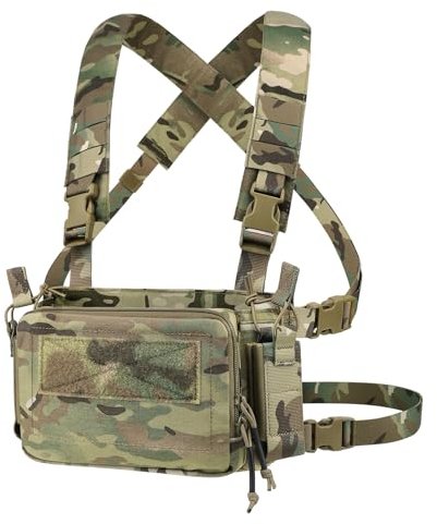 KRYDEX GEAR Chest Rig Vest mit 5.56/7.62 Mag Taschen 9mm Pistol Magazin Taschen und X-Harness Taktische Weste für CS Spiele, Militärfans und Airsoft-Jagdspiele