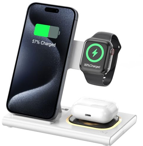 Aimtel 3 in 1 Foldable Charging Station Compatible for Apple Watch 10/Ultra 2/9/8/7/6/SE,Fast Wireless Charger Travel&NightLight for iPhone 16/16 Pro/16 Pro Max/16 Plus/15/14/13/12,Air Pods Pro/4/3/2