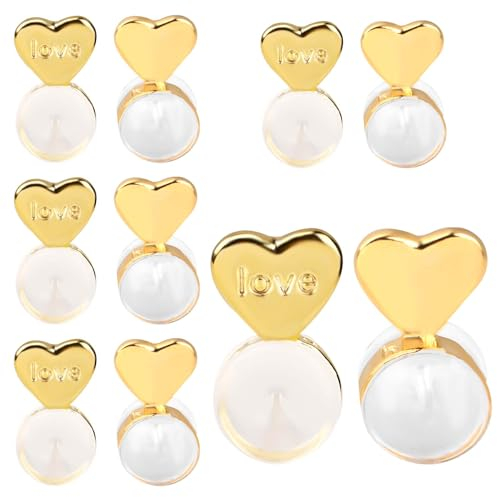 WLLHYF 10 Stück Ohrringheber Damen Earring Backs Ohrläppchen Heber Herz Ohrringaufzüge Weiche Ohrring Zubehör für Schwere Ohrringe Ohrring-Verschlüsse Lifters