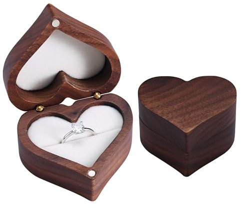 DOZNOZRI Holz Ring Box, Herzförmiger Ringschatulle Schmuck mit Einzelnem Schlitz, Hölzerne Verlobungsringhalter Schachteln Kleine Vintage Ringträgerbox für Verlobung Heiratsantrag (Herz Weiß)