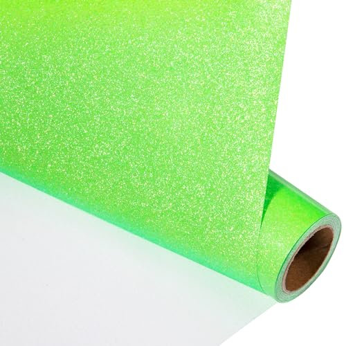 VINYL FROG Glitter Heat Transfer Vinyl Roll Neon Green Iron on Vinyl 30.5x155cm Heat Press for Cameo and Heat Press