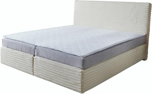 DELIFE Boxspringbett Dream-Well Plüsch-Cord Beige 180x200 cm Bonell-Matratze PU-Topper