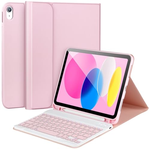 APHBZGE Tastatur Hülle für iPad 11/10. Generation, abnehmbare Bluetooth-Tastaturhülle für iPad A16 2025 11 Zoll/10. Gen 2022 10,9 Zoll mit Stifthalter, quadratischen Tastenkappen,Rosa