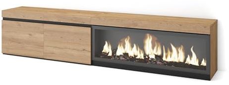 Skraut Home | Mueble TV | Televisión | Muebles de salón, almacenaje | 210 | para TV hasta 80 | Chimenea eléctrica XXL | Estilo Moderno | Roble