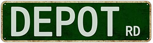 Depot Road Vintage dekoratives Poster Avenue Road Straßenname Blechschild Wandkunst Metall-Blechschild hängende Dekorationen 40,6 x 10,2 cm