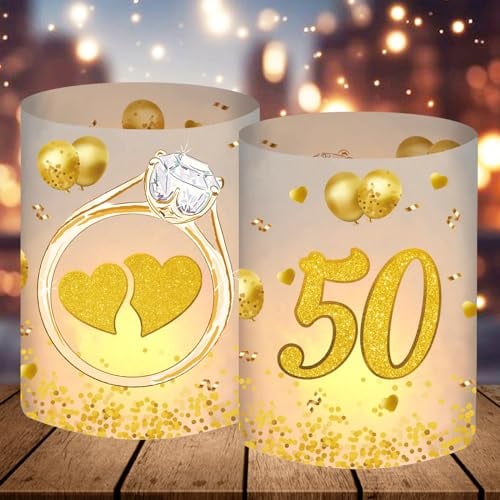 12 Windlicht Tischdeko Goldene Hochzeit, Goldene Hochzeit Deko Tisch, 50 Jahre Hochzeit Geschenk, 50. Hochzeitstag Geschenk, Deko zur Goldhochzeit, Geeignet für Teelichter oder Kerzen