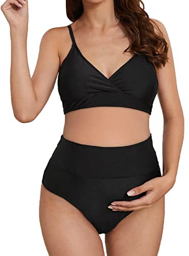 Maillot de Bain 2 Pièces d'été pour Femmes Enceintes Tankini Maillots de Bain Deux Pièces Grossesse Push Up Maillots de Bain Maternité Elegant Taille Haute Ensemble Maillot De Bain