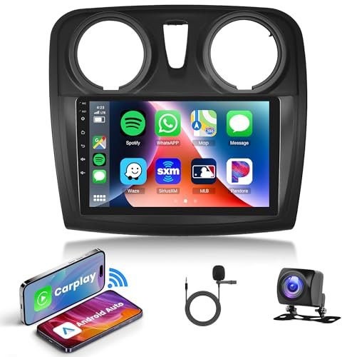 2G+64G Wireless Carplay Android Radio de Coche para Renault Dacia Logan 2 Sandero B52 2012-2019 9 Pulgadas Radio con Android Auto Navi GPS WiFi Mirror Link Bluetooth FM/RDS/Dab/SWC Cámara Trasera