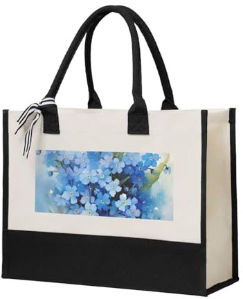YUNWEIKEJI Aquarell Vergissmeinnicht Blumen, Einkaufstasche, Tragetasche, Canvas-Tasche, Einkaufshandtasche, Mehrzweck-Schultertasche aus Canvas