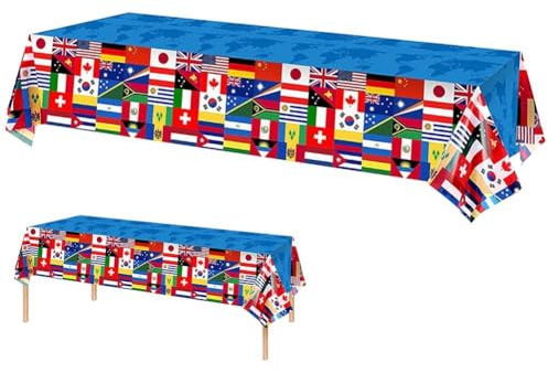 Zghhc Internationale Flaggen-tischdecke, Weltflagge, Einweg-Party-tischdecke, Dekorationen, Kunststoff-tischdecke, Geburtstagsparty-tischdekoration