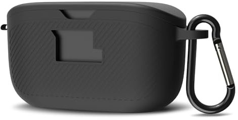 Geekria Silicone Case Cover Compatible with JBL Vibe Buds True Wireless Earbuds, Protective Earphones Skin Cover with Keychain Hook, Charging Port Accessible, Front LED Visible (Black)