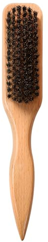 OWIIZI Slick-Back-Haarbürste zum Glätten des Pferdeschwanzes, weiche Wildschweinborsten-Styling-Edge-Control-Bürste für glattes Haar, Holz-Rattenschwanz-Spitzgriff-Wachsstab für Haare