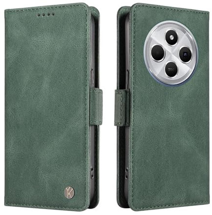 ILING Case for OPPO Reno 12F 4G / OPPO Reno 12 FS 5G (Reno12 F 5G), Ultra-thin Leather PU Skin Wallet Cover Flip Folio Shockproof Case with Card Slots, Kickstand, Magnetic Close, RFID Blocking (Green)