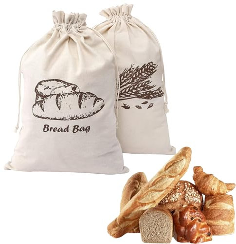 2 Pcs Bread Bags for Homemade Bread Reusable Bread Bag Storage Set, with Drawstring Closure Bread Bag Bread Storage 29 * 44cm Natural Large Storage for Artisan Bread