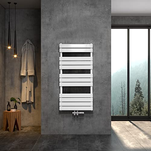 WITEN&NOCK SARDORA Design Badheizkörper 1200 x 600 mm Handtuchheizkörper Handtuchtrockner 2in1 Mittelanschluss Seitenanschluss Weiß inkl. Multiblock