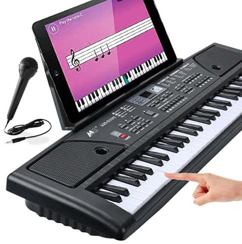 Keyboard Piano, 61 Keys Electronic Keyboard for Kids with 16 Instrument Voices & 10 Accompaniment Styles for Kids Teaching, Digital Music Keyboard Piano Instrument with Microphone, USB Cable