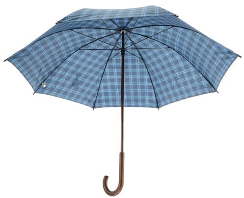 Windfester Regenschirm mit Holz J Griff Haken - Großer Stockschirm 105 cm - Rautenschirm für Herren und Damen, blu, 105cm