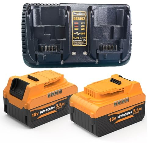 Energup 2X 18V 6500mAh Batteria con Caricabatterie per Dewalt Batteria 18V DCB184 DCB181 DCB180 DCB182 DCB183 DCB201
