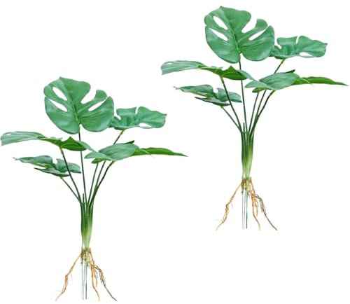 Wnvivi 2Pcs Artificial Hydroponic Plants,Simulation Plastic Green Plants,Fake Plant Potted Plants,Faux Monstera Leaf Tropical Plants for Vase Decor (B)