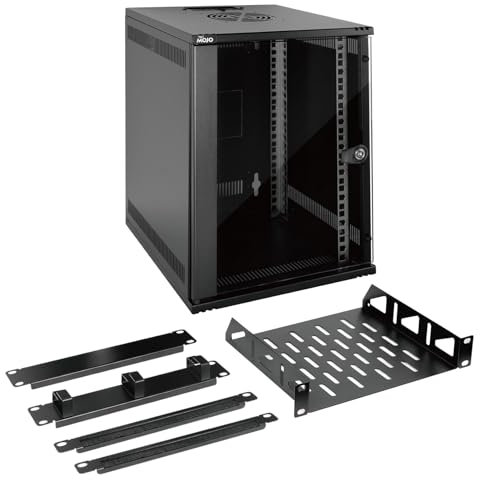 Tecmojo 9U Wandmontierter Datenschrank, 25,4 cm (10 Zoll), 9U Serverschrank, 330 mm tiefer Netzwerkschrank mit Rackablage, Bürstenpaneele, Kabel-Organizer für 25,4 cm (10 Zoll) AV/IT/Datengeräte, 50