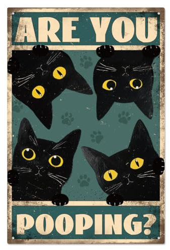 WADORN Cartello di Latta In Metallo Divertente con Gatto Nero Che Fa Capolino, 7.9x11.8 pollice Stai Facendo La Cacca Vintage Bagno Segno Retro Toilette Wall Art Poster Targa Decorazione per Casa