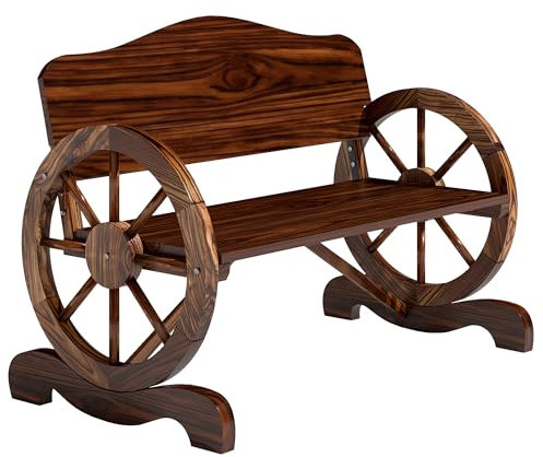 Outsunny Gartenbank Holz, 2-Sitzer Sitzbank mit Rücken- und Armlehnen, Holzbank im Rädernform, wetterfest Parkbank 240kg belastbar, Balkonbank für Balkon Terrasse, Garten, 110 x 55 x 80 cm, Verkohlt
